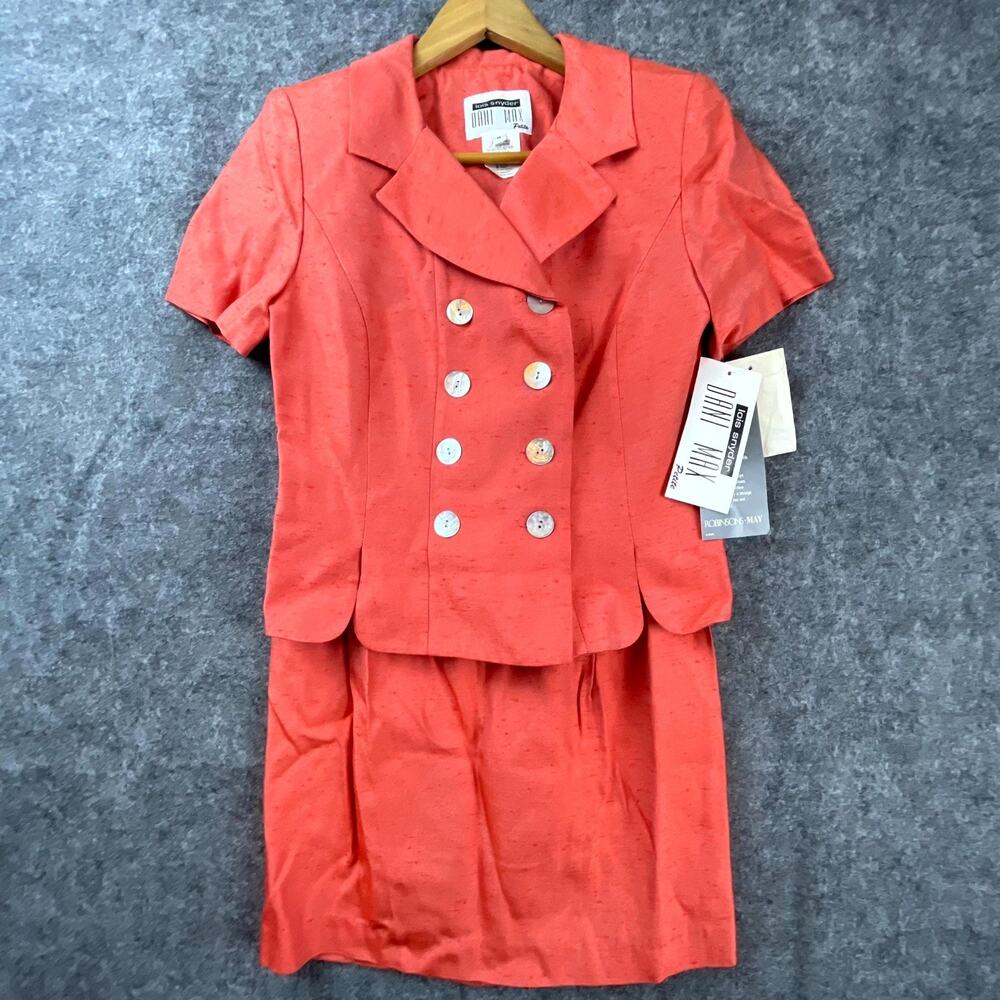 Vintage Lois Snyder Dani Max Skirt Suit Women 4 Coral‎ Notch Double Breasted